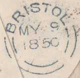 135480 1850 MAIL LONDON TO BRISTOL WITH 1D PL.94 (SG8) AND 'BRISTOL' DATE STAMP WITH BROKEN ARCS BELIEVED USED AT TEMPLE MEADS RAILWAY STATION.