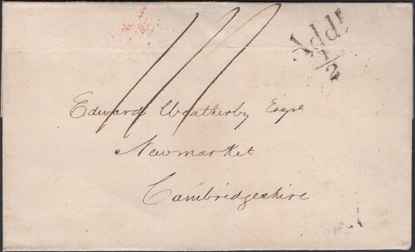 135488 1833 MAIL GLASGOW TO NEWMARKET WITH 'Addl/½' HAND STAMP AND 'EXCHANGE' STRAIGHT LINE RECEIVERS HAND STAMP.
