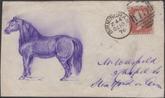135496 1876 HAND DRAWN FRONT BIRMINGHAM TO STRATFORD ON AVON WITH 1855 1D STAR (SPEC C6), AT LEFT VERY FINE INK PICTURE OF A HORSE.