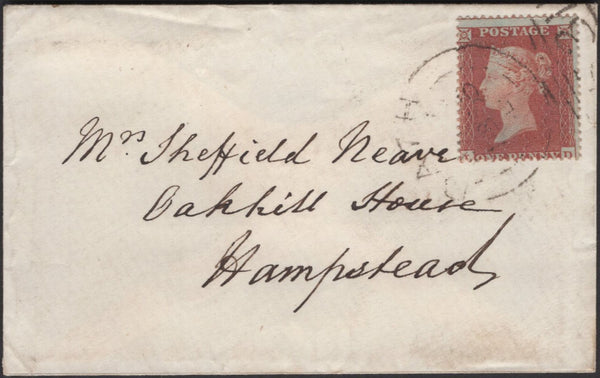 135499 1855 MAIL BATH TO HAMPSTEAD WITH DIE 1 1D RES.PL.1 (SG17)(LD).