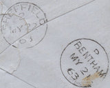 135500 1863 MAIL LANCASTER TO SHEFFIELD WITH DIE 2 1D PL.55 (SG40) WITH 'LANCASTER/436' SIDEWAYS DUPLEX.