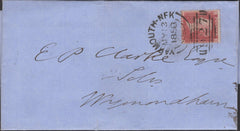 135501 1858 MAIL YARMOUTH TO WYMONDHAM WITH DIE 2 1D PL.47 (SG40) AND 'YARMOUTH-NFK/927' SIDEWAYS DUPLEX.