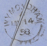 135501 1858 MAIL YARMOUTH TO WYMONDHAM WITH DIE 2 1D PL.47 (SG40) AND 'YARMOUTH-NFK/927' SIDEWAYS DUPLEX.