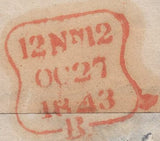 135513 1843 PIECE FROM LONDON WITH 1D PL.35 (SG8)(AA), MISSING IMPRIMATUR LETTERING AND 'CharlesStMiddxHospital' RECEIVERS HAND STAMP IN RED (L514/CHRLMH7a).