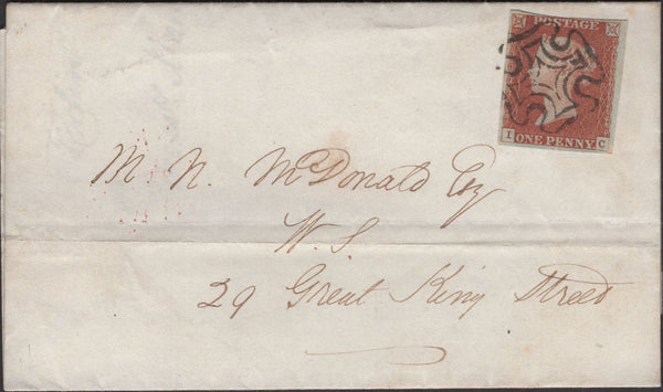 135515 1842 LETTER USED IN EDINBURGH WITH 1D PL.21 (SG8)(IC DOUBLE 'C' SPEC BS10ba).