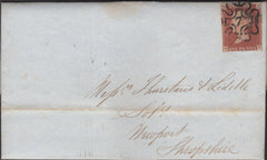 135516 1844 MAIL LONDON TO NEWPORT, SHROPSHIRE WITH 1D PL.34 (SG8) CANCELLED LONDON No.7 IN MALTESE CROSS (SPEC B1ug).