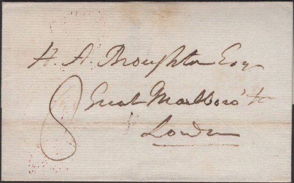 135526 1822 MAIL NEWMARKET, SUFFOLK TO LONDON WITH 'NEWMARKET/62' MILEAGE MARK.