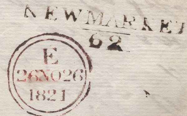 135528 1821 MAIL DALHAM, SUFFOLK TO DAVENTRY WITH 'NEWMARKET/62' MILEAGE MARK (SK277).