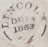 135538 1833 MAIL LINCOLN TO EXETER, MISSENT TO LONDON WITH BOXED 'MISSENT TO/LONDON' (L232a).