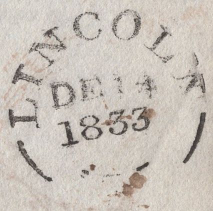 135538 1833 MAIL LINCOLN TO EXETER, MISSENT TO LONDON WITH BOXED 'MISSENT TO/LONDON' (L232a).