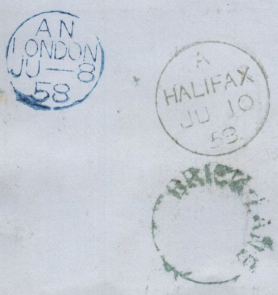 135550 1858 MAIL LONDON TO KEIGHLEY, YORKSHIRE, RE-DIRECTED TO HALIFAX WITH 'BRICK-LANE' UDC.