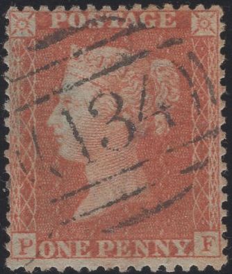 135560 1856 DIE 2 1D PL.45 (PF) ORANGE-BROWN ON BLUED PAPER (SG33 SPEC C8(5).
