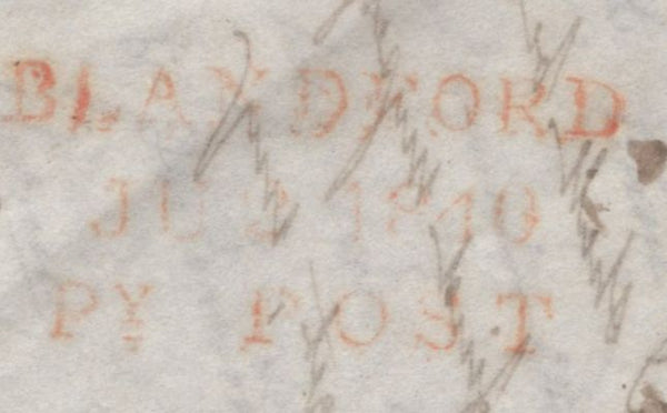 135576 1840 MAIL SPETISBURY, DORSET TO RENNES, FRANCE WITH VARIOUS HAND STAMPS AND CHARGE MARKS.