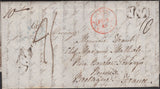 135577 1840 MAIL SPETISBURY, DORSET TO RENNES, FRANCE WITH VARIOUS CHARGE MARKS AND HAND STAMPS.