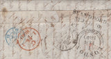 135577 1840 MAIL SPETISBURY, DORSET TO RENNES, FRANCE WITH VARIOUS CHARGE MARKS AND HAND STAMPS.