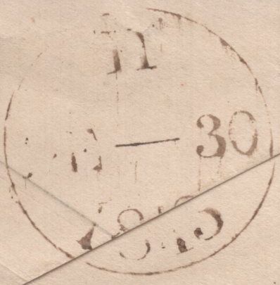 135578 1843 1D PINK ENVELOPE LONDON TO CORNWALL WITH LONDON NUMBER '9' IN MALTESE CROSS.