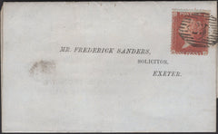 135587 1856 MAIL LONDON TO EXETER WITH 1D PL.37 (SG29)(BC) PRINTED CONTENT 'EXETER AND EXMOUTH RAILWAY'.