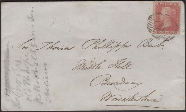 135593 1856 MAIL LONDON TO BROADWAY, WORCESTERSHIRE WITH DIE 2 1D PL.27 (SG29)(JF).