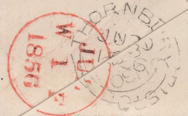 135594 1856 MAIL THORNBURY, GLOS TO EDINBURGH WITH DIE 2 1D PL.32 DEEP ORANGE-BROWN (SG33)(SC).