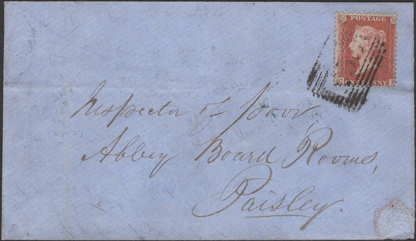 135596 1857 MAIL MIDCALDER, WEST LOTHIAN TO PAISLEY WITH DIE 2 1D PL.46 (SG29)(CF).