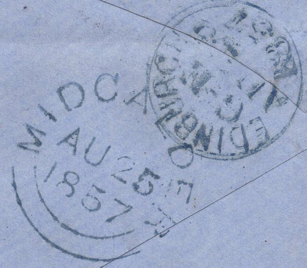 135596 1857 MAIL MIDCALDER, WEST LOTHIAN TO PAISLEY WITH DIE 2 1D PL.46 (SG29)(CF).