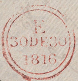 135668 1816 MAIL DALHAM, SUFFOLK TO DAVENTRY WITH 'NEWMARKET/62' MILEAGE MARK (SK278?).