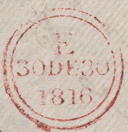 135668 1816 MAIL DALHAM, SUFFOLK TO DAVENTRY WITH 'NEWMARKET/62' MILEAGE MARK (SK278?).