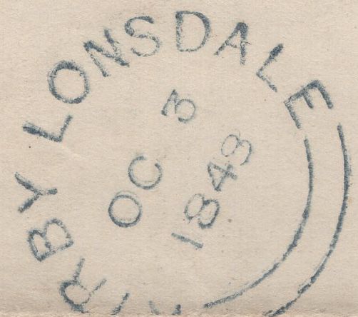 135680 1848 MAIL BENTHAM, NORTH YORKS TO KIRBY LONSDALE WITH 'BENTHAM' UDC IN BLUE (YK283).