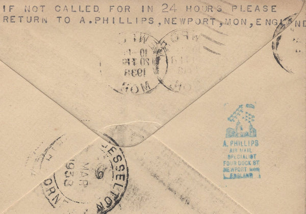 135766 1938 'UNCLAIMED' MAIL NEWPORT, MONMOUTH TO NORTH BORNEO.