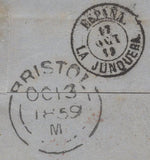 135772 1859 MAIL BRISTOL TO BARCELONA WITH CIRCULAR 'PAID/AT/BRISTOL' HAND STAMP (BS162).