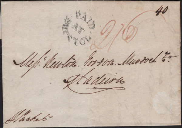 135774 1838 MAIL BRISTOL TO MADEIRA WITH CIRCULAR 'PAID/AT/BRISTOL' HAND STAMP (BS162).