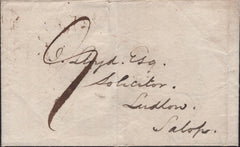 135786 1827 MAIL WOODSIDE (BIRKENHEAD) TO LUDLOW WITH 'WOODSIDE' HAND STAMP WITH FLEURONS (LL538).