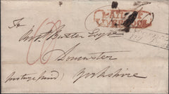 135788 1831 MAIL WOODSIDE (BIRKENHEAD) TO DONCASTER WITH VARIOUS HAND STAMPS INCLUDING 'WOODSIDE' HAND STAMP (LL538) FLEURONS NOT VISIBLE.