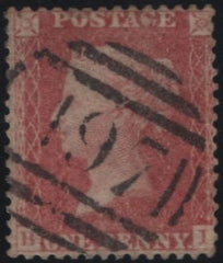135790 1861 DIE 2 1D PL.50 (SG42)(BI) CANCELLED '197' 3HOS NUMERAL OF RHUABON, DENBIGHSHIRE.