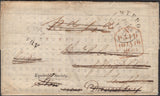 135791 1840 ENTIRE LETTER MAILED 10th JAN 1840, FIRST DAY UNIFORM PENNY POST USED IN LONDON AT HIGHER RATE OF 4d 1 OZ TO 2 OUNCE, REDIRECTED TO STOW, MISSENT TO DAVENTRY.