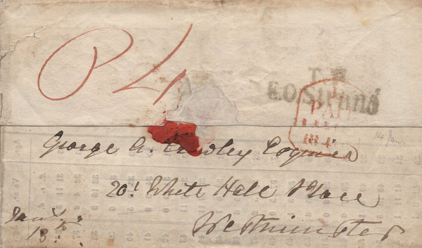 135791 1840 ENTIRE LETTER MAILED 10th JAN 1840, FIRST DAY UNIFORM PENNY POST USED IN LONDON AT HIGHER RATE OF 4d 1 OZ TO 2 OUNCE, REDIRECTED TO STOW, MISSENT TO DAVENTRY.
