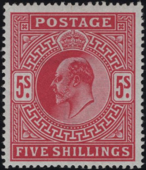 135804 1912 5s CARMINE (SG318) VERY FINE MINT EXAMPLE.