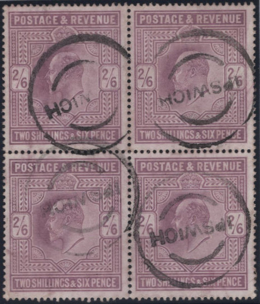135807 1905 2s6d PALE DULL PURPLE ON CHALK-SURFACED PAPER VERY FINE USED BLOCK OF FOUR (SG261).