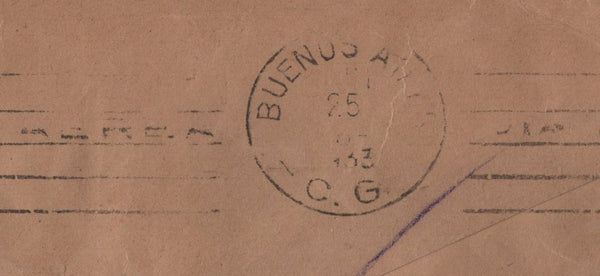 135808 1933 AIR MAIL VICTORIA DOCKS, LONDON TO ARGENTINE WITH 2/6 SEAHORSE (SG415) AND 6D AND 1S.