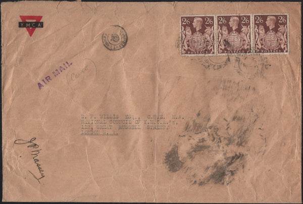 135810 1942 AIR MAIL FROM 'F.P.O. 4', CANADIAN FORCES IN THE UK, TO LONDON WITH KGVI 2S 6D BROWN (SG476) X 3.
