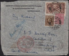 135833 1939 AIR MAIL HORLEY, SURREY TO CHILE WITH 2/6 SEAHORSE (SG450).