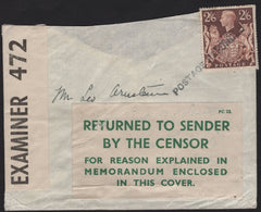 135847 CIRCA 1940 ENVELOPE WITH KGVI 2/6 BROWN (SG476) CANCELLED 'POSTAGE REFUNDED' STRAIGHT LINE HAND STAMP.