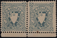 135857 1884 ST JOHN'S COLLEGE, OXFORD ½D GREY-BLUE COLLEGE STAMP (CS17) MINT PAIR.