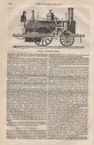135875 1840 'Saturday Magazine' WITH VERY FINE RAILWAY REFERENCES.