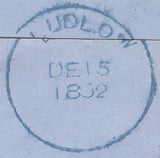 135929 1852 MAIL LONDON TO LUDLOW WITH BLOCK OF FOUR 1D PL.144 (SG8), ON REVERSE 'LUDLOW' SKELETON DATE STAMP IN BLUE (SH269).