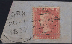 135965 1857 DIE 2 1D PL.46 (SG40)(BG) WITH DOUBLE PERFORATION, CANCELLED 'CORK/156' SPOON (RA19).