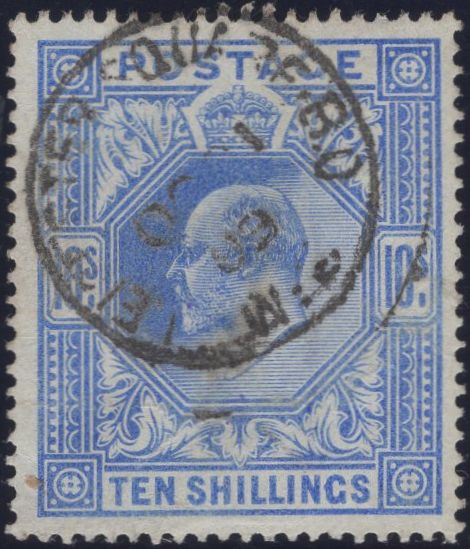 135974 1902 10S ULTRAMARINE (SG265) GOOD USED.