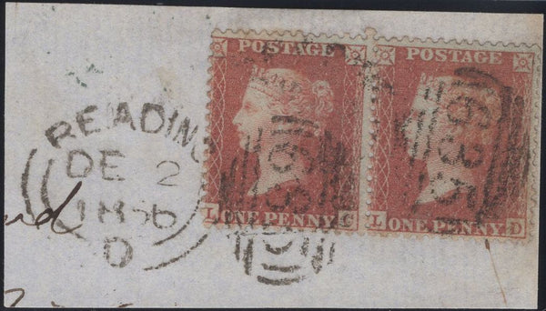 136073 1856 PIECE PAIR DIE 2 1D L.C.14 (SPEC C6) WITH 'READING/635' SPOON, LAST RECORDED DATE OF USAGE.