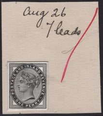 136074 1881 1D LILAC DIE 2 (SG172) DIE PROOF FROM THE DE LA RUE ARCHIVES STRIKING BOOK.