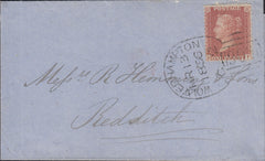 136081 1856 LETTER WOLVERHAMPTON TO REDDITCH WITH 1D (SG29) 'WOLVERHAMPTON/905' SPOON TYPE B (RA126).